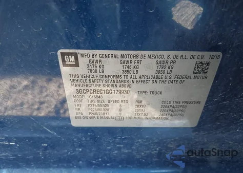 2016 Chevrolet Silverado 1500 1Lt z USA, uszkodzony, nr VIN 3GCPCREC1GG179930